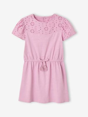 Meisjesjurk met Engels borduursel lila Meisjesjurk met Engels borduursel lila