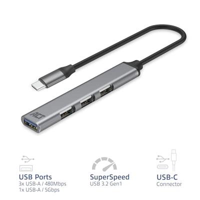 ACT USB-C hub. 3x USB-A 2.0 en 1x USB-A 3.0 - thumbnail