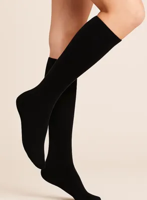 Teckel 2-paar dames kniekous - Katoenen hoge zwarte sokken