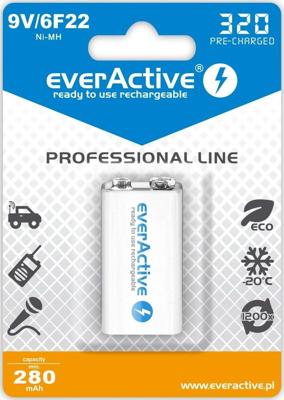 EverActive Ni-MH 6F22 9V 320 mAh oplaadbare batterijen uit de Professional Line