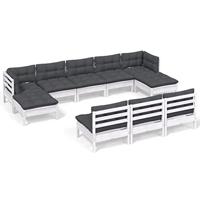 10-delige Loungeset met kussens grenenhout wit - thumbnail