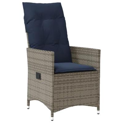 Tuinstoel verstelbaar met kussens poly rattan grijs Tuinstoel verstelbaar met kussens poly rattan grijs