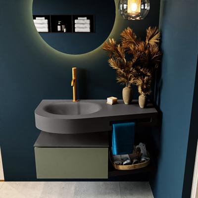 MONDIAZ RIVA 100cm badmeubel onderkast / planchet kleur Army met 1 lade. Wastafel DULCET links 1 kraangat kleur Dark_Grey.