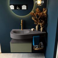 MONDIAZ RIVA 100cm badmeubel onderkast / planchet kleur Army met 1 lade. Wastafel DULCET links 1 kraangat kleur Dark_Grey. - thumbnail