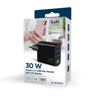 Gembird TA-UC-PDQC30LCD-BK-02 oplader voor mobiele apparatuur Universeel Zwart AC Snel opladen Binnen