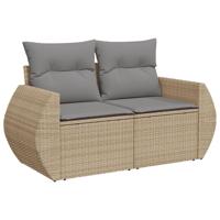 7-delige Loungeset met kussens poly rattan beige - thumbnail