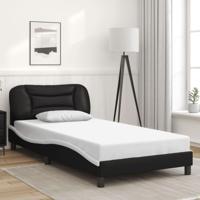 Bedframe met hoofdbord kunstleer zwart en wit 100x200 cm - thumbnail