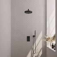 BRAUER Stripe Thermostatische Inbouw Regendouche - 3-weg - rechthoekig - SET 13 - 25cm douchekop - rechte muurarm - staaf handdouche - doucheslang - wandaansluitbocht - mat zwart 5-S-389 - thumbnail