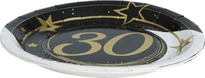 Borden Sterren zwart/wit/goud 30 Jaar (6st) - thumbnail
