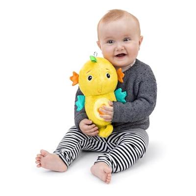 BABY EINSTEIN Babynachtlampje, gele zeepaardjesknuffel, reageert op babyhuil, muzikaal, lichtgevend, witte ruis, speenkoord BABY EINSTEIN Babynachtlampje, gele zeepaardjesknuffel, reageert op babyhuil, muzikaal, lichtgevend, witte ruis, speenkoord
