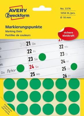 Avery Ronde etiketten diameter 18 mm, groen, 1.056 stuks