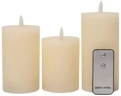 3St Ivoor Kaars Wax Rustiek 3D Lont 7,5X10/12,5/15Cm Afstandsbediening 3X3Aaa Anna's Collection - Annas collection