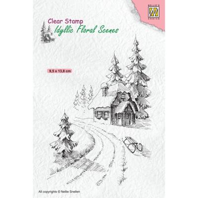 Nellie's Choice • idyllic floral scenes clear stempel wintery house (95x138mm)