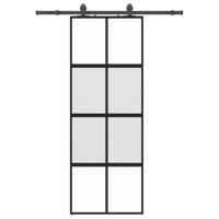 Schuifdeur met beslagset 76x205 cm gehard glas zwart - thumbnail