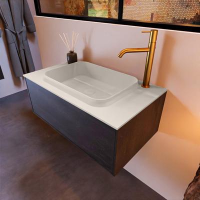 Badkamermeubelset Mondiaz Erin 80 cm met 1 Lade met RIDGE Wastafel Midden Linen met 1 kraangat Greeploos Mat Dark Brown Badkamermeubelset Mondiaz Erin 80 cm met 1 Lade met RIDGE Wastafel Midden Linen met 1 kraangat Greeploos Mat Dark Brown