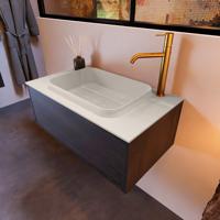 Badkamermeubelset Mondiaz Erin 80 cm met 1 Lade met RIDGE Wastafel Midden Linen met 1 kraangat Greeploos Mat Dark Brown - thumbnail