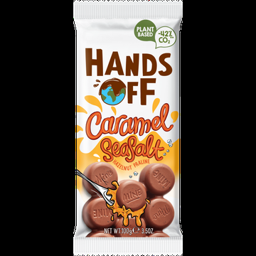 Hands Off Caramel SeaSalt Hazelnut Praline 100 g bij Jumbo