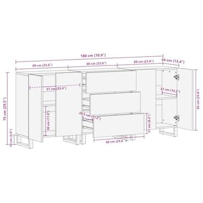 Dressoirs 3 st 60x34x75 cm massief acaciahout