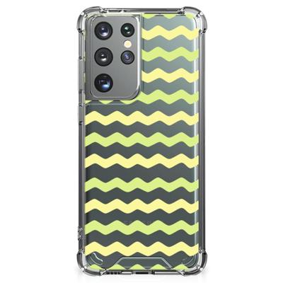 Samsung Galaxy S21 Ultra Doorzichtige Silicone Hoesje Waves Yellow Samsung Galaxy S21 Ultra Doorzichtige Silicone Hoesje Waves Yellow