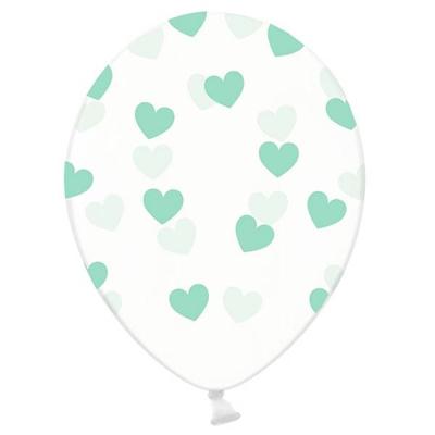 Ballonnen transparant met mintgroene hartjes Ballonnen transparant met mintgroene hartjes