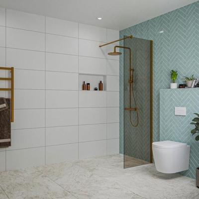 Fortifura Galeria inloopdouche - 60x200cm - rookglas - wandarm - Geborsteld koper PVD (Koper) SW797935/SW876702