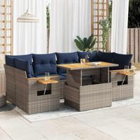 7-delige Loungeset met kussens poly rattan grijs - thumbnail