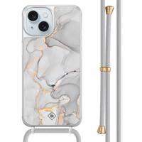 iPhone 15 hoesje met grijs koord - Marmer grijs - thumbnail