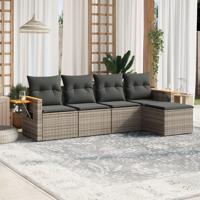 5-delige Loungeset met kussens poly rattan grijs - thumbnail