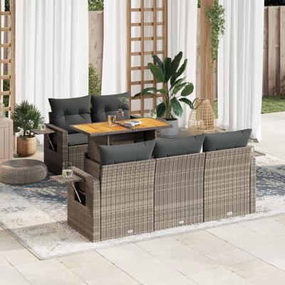 6-delige Loungeset met kussens poly rattan grijs