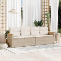 4-delige Loungeset met kussens poly rattan beige - thumbnail