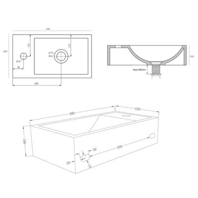 Fontein Sapho Crest 40x22 cm Kraangat Links met Waste Zandsteen Sapho