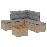 6-delige Loungeset met kussens poly rattan beige - thumbnail