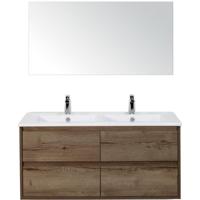 Porto Badmeubelset 120 cm - 4 Laden Tabacco - Keramische Wastafel Wit Slim met Spiegel - thumbnail