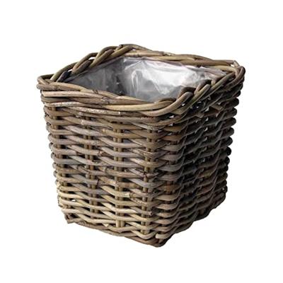 Van der Leeden Rotan plantenmand 21x21x19cm antiek grijs