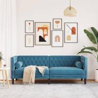 Driezitsbank Chesterfield-stijl met bolsters fluweel blauw - thumbnail