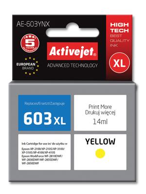 Activejet Activejet-inkt AE-603YNX (vervangingsinkt Epson 603XL T03A44; Supreme; 14 ml; geel)