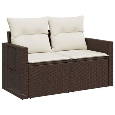 Tuinbank 2-zits met kussens poly rattan bruin Tuinbank 2-zits met kussens poly rattan bruin