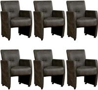 Set van 6 Donkergrijze leren moderne eetkamerfauteuils Pleasure - Kenia Leer Antracite (donkergrijs leer) - thumbnail