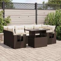 7-delige Loungeset met kussens poly rattan bruin - thumbnail