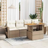 5-delige Loungeset met kussens poly rattan beige - thumbnail