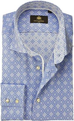 Circle of Gentlemen Overhemd Darko Blauw Twill Klassieke Print Slim Fit