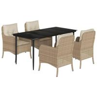 5-delige Tuinset met kussens poly rattan beige - thumbnail