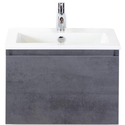 Frozen Badmeubelset 60 cm - Greeplijst in Kleur - Beton Antraciet - Keramische Wastafel Wit 1 Kraangat