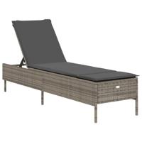 Ligbed met kussen poly rattan grijs - thumbnail