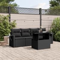 5-delige Loungeset met kussens poly rattan zwart - thumbnail