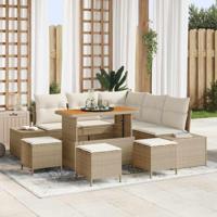 Tuinbankenset met kussen met opslag 9 pcs Beige Poly riet - thumbnail
