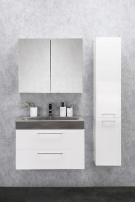 Differnz Somero badmeubel set met spiegelkast FSC wastafel beton 80 cm hoogglans wit