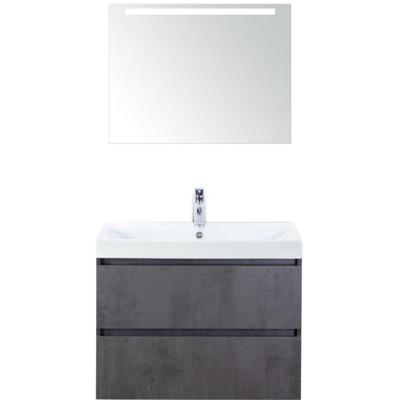 Maxx XL Badmeubelset 80 cm - Beton Antraciet - Wastafel Just 1 Kraangat met LED Spiegel