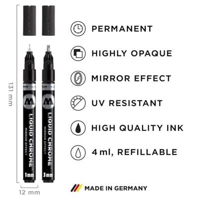 MOLOTOW LIQUID CHROME Lakmarker Chroom 1 mm, 3 mm