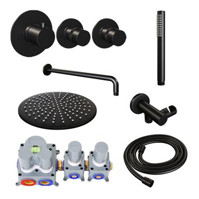 Inbouw Regendouche Set Brauer Black Edition Gebogen Wanduitloop Ronde Hoofddouche 30 cm Met Twee Stopkranen Mat Zwart Brauer